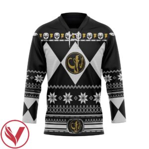 3D Black Mighty Morphin Power Ranger Ugly Custom Hockey Jersey, Trending Gifts For Fans - Vesles2014s 1