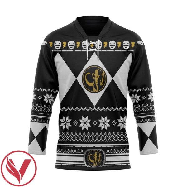3D Black Mighty Morphin Power Ranger Ugly Custom Hockey Jersey, Trending Gifts For Fans - Vesles2014s 1