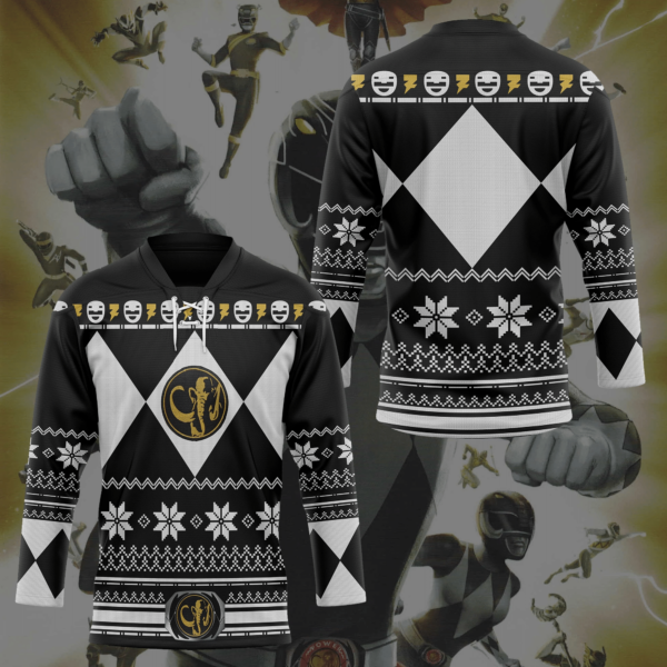 3D Black Mighty Morphin Power Ranger Ugly Custom Hockey Jersey, Trending Gifts For Fans - Vesles2014s 3