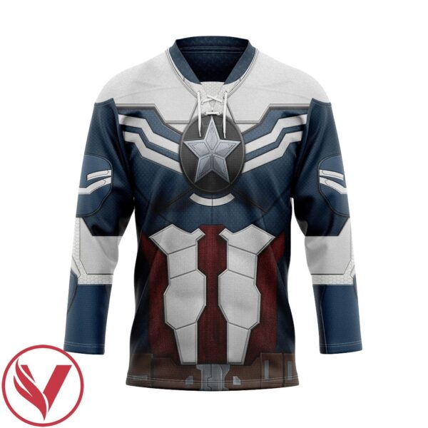 3D Marvel Sam Wilson Captain America Custom Hockey Jersey, Trending Gifts For Fans - Vesles2014s 1