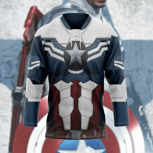 3D Marvel Sam Wilson Captain America Custom Hockey Jersey, Trending Gifts For Fans - Vesles2014s 4