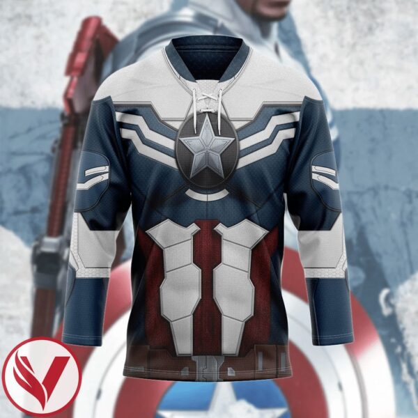 3D Marvel Sam Wilson Captain America Custom Hockey Jersey, Trending Gifts For Fans - Vesles2014s