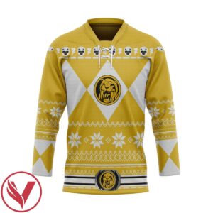 3D Yellow MIGHTY MORPHIN Power Ranger Ugly Custom Hockey Jersey, Trending Gifts For Fans - Vesles2014s 1