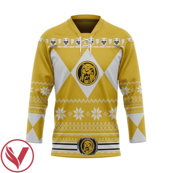 3D Yellow MIGHTY MORPHIN Power Ranger Ugly Custom Hockey Jersey, Trending Gifts For Fans - Vesles2014s 1