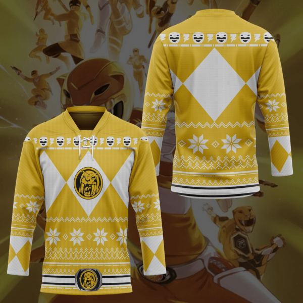 3D Yellow MIGHTY MORPHIN Power Ranger Ugly Custom Hockey Jersey, Trending Gifts For Fans - Vesles2014s 3