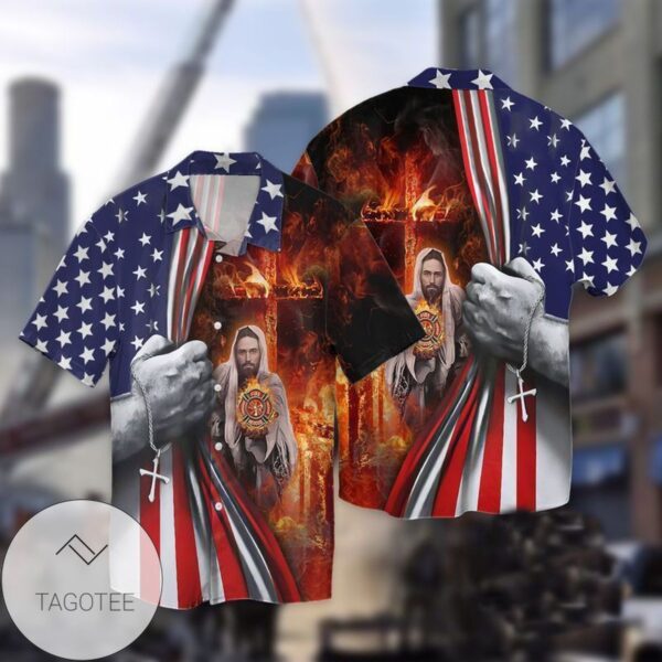 4th Of July Independence American Flag Jesus For Men And Women Graphic Print Short Sleeve Hawaiian Casual Shirt Vesles2014S 1