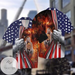 4th Of July Independence American Flag Jesus For Men And Women Graphic Print Short Sleeve Hawaiian Casual Shirt Vesles2014S