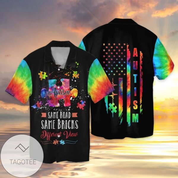 4th Of July Independence Day American Autism Same Road Same Bricks Different View Graphic Print Short Sleeve Hawaiian Casual Shirt Vesles2014S 1