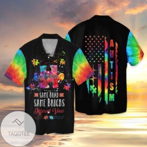 4th Of July Independence Day American Autism Same Road Same Bricks Different View Graphic Print Short Sleeve Hawaiian Casual Shirt Vesles2014S