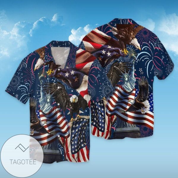 4th Of July Independence Day American Eagle Statue of Liberty For Men And Women Graphic Print Short Sleeve Hawaiian Casual Shirt Vesles2014S