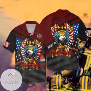 4th Of July Independence Day American Firefighter Eagle 2 Graphic Print Short Sleeve Hawaiian Casual Shirt Vesles2014S