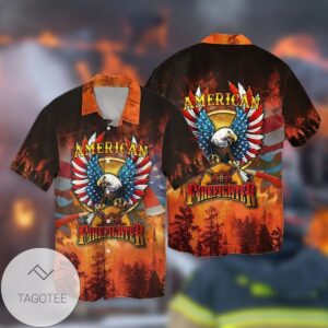 4th Of July Independence Day American Firefighter Eagle Graphic Print Short Sleeve Hawaiian Casual Shirt Vesles2014S