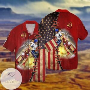 4th Of July Independence Day American Flag Baseball For Men And Women Graphic Print Short Sleeve Hawaiian Casual Shirt Vesles2014S