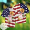 4th Of July Independence Day American Love Pig With Sunflower Graphic Print Short Sleeve Hawaiian Casual Shirt Vesles2014S