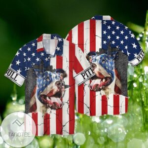 4th Of July Independence Day American Pitbull For men And Women Graphic Print Short Sleeve Hawaiian Casual Shirt Vesles2014S
