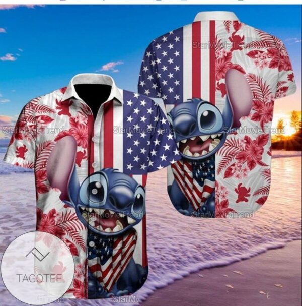 4th Of July Independence Day American Stitch Cartoon Lilo And Stitch For Men And Women Graphic Print Short Sleeve Hawaiian Casual Shirt Vesles2014S 1