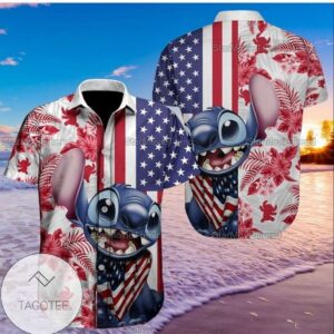 4th Of July Independence Day American Stitch Cartoon Lilo And Stitch For Men And Women Graphic Print Short Sleeve Hawaiian Casual Shirt Vesles2014S