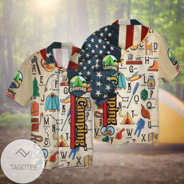 4th Of July Independence Day Camping Alphabet For men And Women Graphic Print Short Sleeve Hawaiian Casual Shirt Vesles2014S