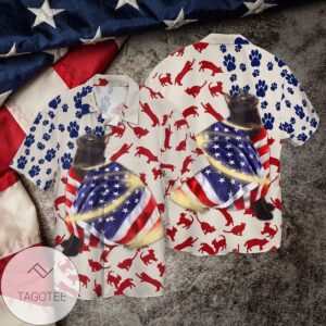 4th Of July Independence Day Cat Black For Men And Women Graphic Print Short Sleeve Hawaiian Casual Shirt Vesles2014S