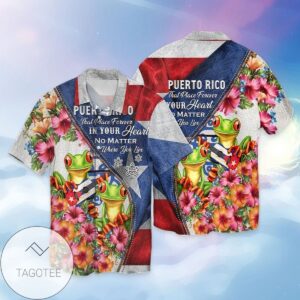 4th Of July Independence Day Frog Puerto Rico That Place Forever In Your Heart No Matter You Live Graphic Print Short Sleeve Hawaiian Casual Shirt Vesles2014S