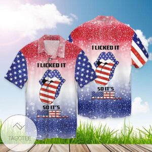 4th Of July Independence Day I Lick It Anyway So It Is Mine Lips For Men And Women Graphic Print Short Sleeve Hawaiian Casual Shirt Vesles2014S