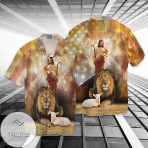 4th Of July Independence Day Jesus God Lion For Men And Women Graphic Print Short Sleeve Hawaiian Casual Shirt Vesles2014S