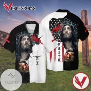4th Of July Independence Day Jesus Graphic Print Short Sleeve Hawaiian Casual Shirt Vesles2014S
