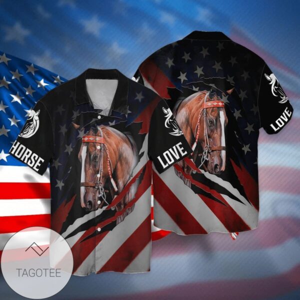 4th Of July Independence Day Love Horse American Flag For Men And Women Graphic Print Short Sleeve Hawaiian Casual Shirt Vesles2014S 1