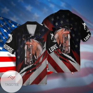 4th Of July Independence Day Love Horse American Flag For Men And Women Graphic Print Short Sleeve Hawaiian Casual Shirt Vesles2014S