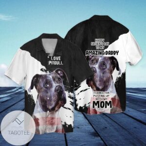 4th Of July Independence Day Love Pitbull Happy Father's Day To My Amazing Daddy Graphic Print Short Sleeve Hawaiian Casual Shirt Vesles2014S