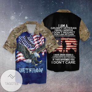 4th Of July Independence Day Memorial Day American Veteran I Am A Grumpy Veteran Graphic Print Short Sleeve Hawaiian Casual Shirt Vesles2014S