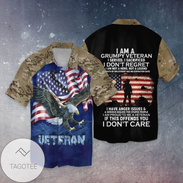 4th Of July Independence Day Memorial Day American Veteran I Am A Grumpy Veteran Graphic Print Short Sleeve Hawaiian Casual Shirt Vesles2014S