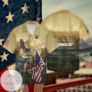 4th Of July Independence Day Memorial Day Eagle And Jesus Honor The Fallen Graphic Print Short Sleeve Hawaiian Casual Shirt Vesles2014S