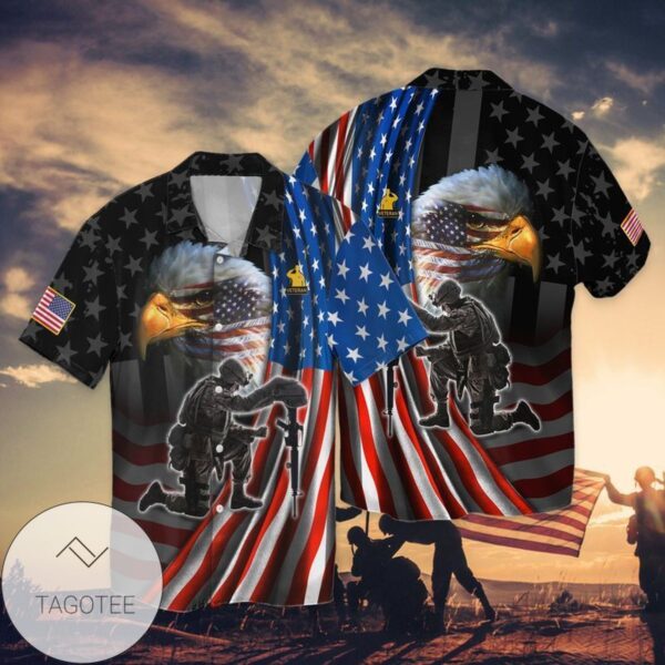 4th Of July Independence Day Memorial Day Eagle And Veteran Graphic Print Short Sleeve Hawaiian Casual Shirt Vesles2014S 1