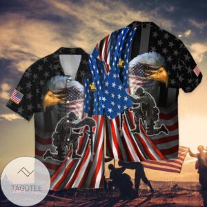 4th Of July Independence Day Memorial Day Eagle And Veteran Graphic Print Short Sleeve Hawaiian Casual Shirt Vesles2014S