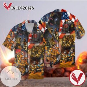 4th Of July Independence Day Memorial Day Firefighter Graphic Print Short Sleeve Hawaiian Casual Shirt Vesles2014S