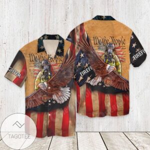 4th Of July Independence Day Memorial Day Firefighter We The People Graphic Print Short Sleeve Hawaiian Casual Shirt Vesles2014S