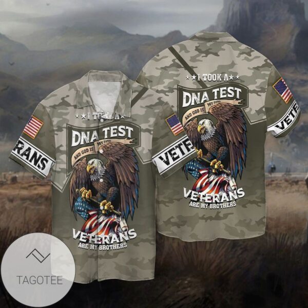 4th Of July Independence Day Memorial Day I Took A DNA Test Veterans Are My Brothers Graphic Print Short Sleeve Hawaiian Casual Shirt Vesles2014S 1