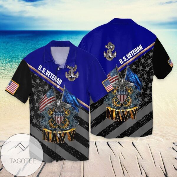 4th Of July Independence Day Memorial Day Veteran American Flag Eagle Navy Graphic Print Short Sleeve Hawaiian Casual Shirt Vesles2014S 1