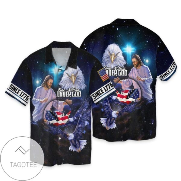 4th Of July Independence Day One Nation Under God Since 1776 For Men And Women Graphic Print Short Sleeve Hawaiian Casual Shirt Vesles2014S 1