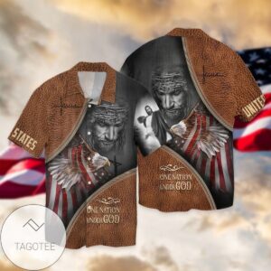 4th Of July Independence Day United States One Nation Under God Jesus For Men And Women Graphic Print Short Sleeve Hawaiian Casual Shirt Vesles2014S