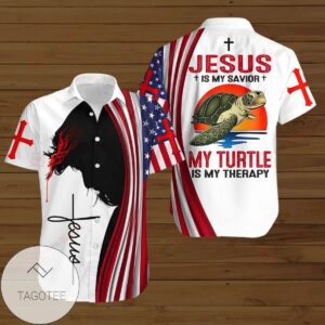 4th Of July Independence Day jesus Bible Cross Jesus Is My Savior My Turtle Is My Therapy Graphic Print Short Sleeve Hawaiian Casual Shirt Vesles2014S
