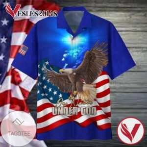 4th Of July One Nation Under God 1 Hawaiian Graphic Print Short Sleeve Hawaiian Casual Shirt Vesles2014S