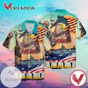 4th Of July Proud To Be American Hawaiian Graphic Print Short Sleeve Hawaiian Casual Shirt Vesles2014S