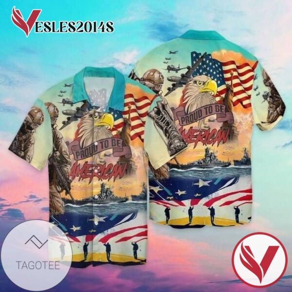 4th Of July Proud To Be American Hawaiian Graphic Print Short Sleeve Hawaiian Casual Shirt Vesles2014S