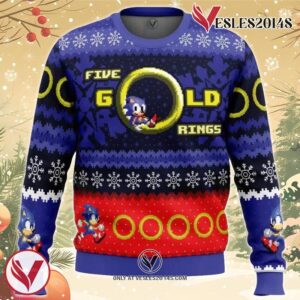 5 Gold Rings Sonic the Hedgehog Ugly Christmas Sweater, Unique Christmas Gift For Fans - Vesles2014S