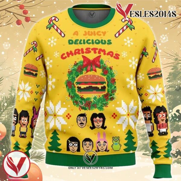 A Juicy Delicious Christmas Bob’s Burgers Ugly Christmas Sweater, Unique Christmas Gift For Fans - Vesles2014S