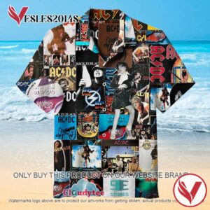 AC DC Albums Pattern Hawaiian Shirt, Best Gift For Music Lovers Vesles2014S