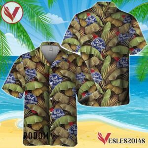 Abstract Banana Leaves Pabst Blue Ribbon Hawaiian Shirt, Best Summer Gifts For Fans - Vesles2014S