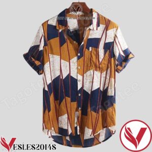 Abstract Contrast Color Block Chest Pocket Hawaiian Shirt, Unique Gifts For Friends - Vesles2014S 1
